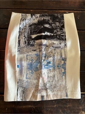 H&M White Panel Scenic Print Pencil Skirt size 12